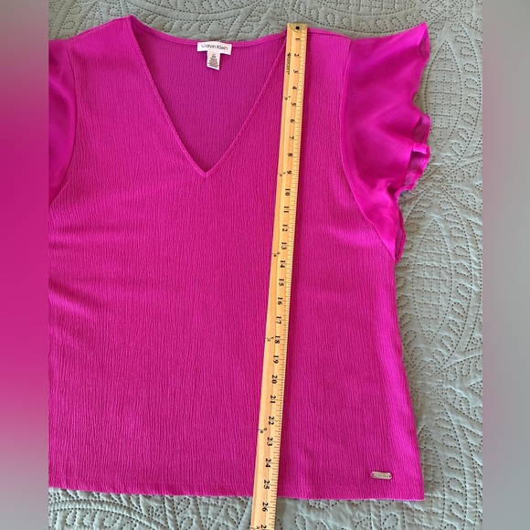 Calvin Klein Top Women’s L Pink V-Neck Blouse Flutter Sleeve Office Work Career - Picture 12 of 12